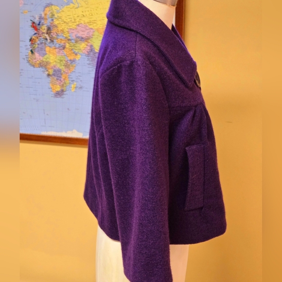 Vintage GEORGE purple ladies cropped wool blend medium coat, 3/4 sleeves - Picture 6 of 15
